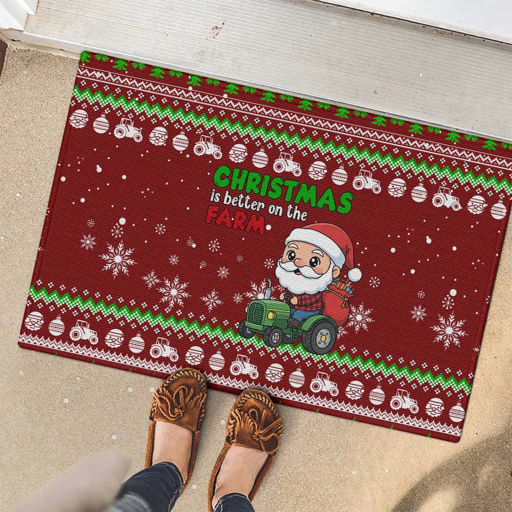 Tractor Santa Christmas Rubber Doormat Xmas Holiday Patterns - Wonder Print Shop