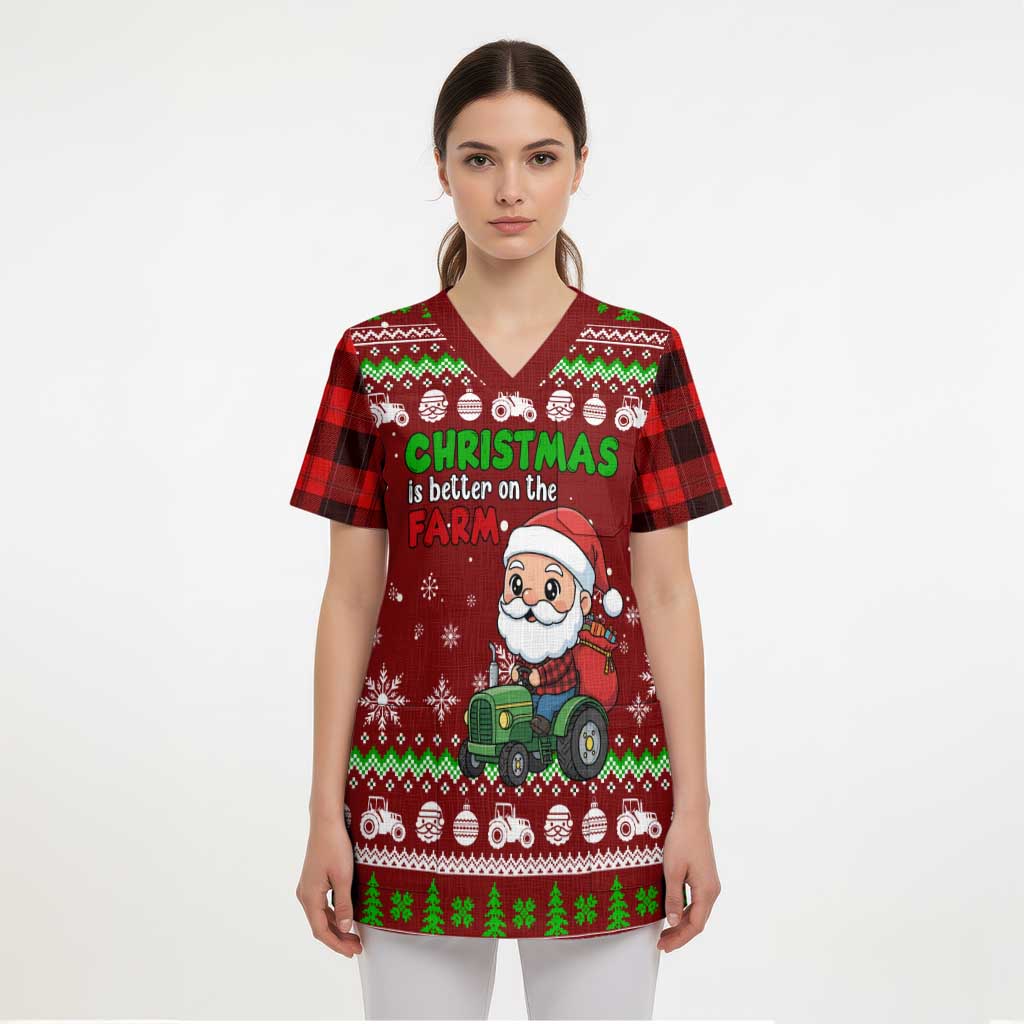 Tractor Santa Christmas Scrub Top Xmas Holiday Patterns - Wonder Print Shop