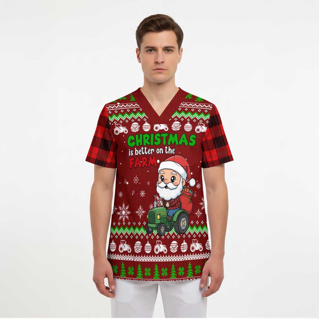 Tractor Santa Christmas Scrub Top Xmas Holiday Patterns - Wonder Print Shop