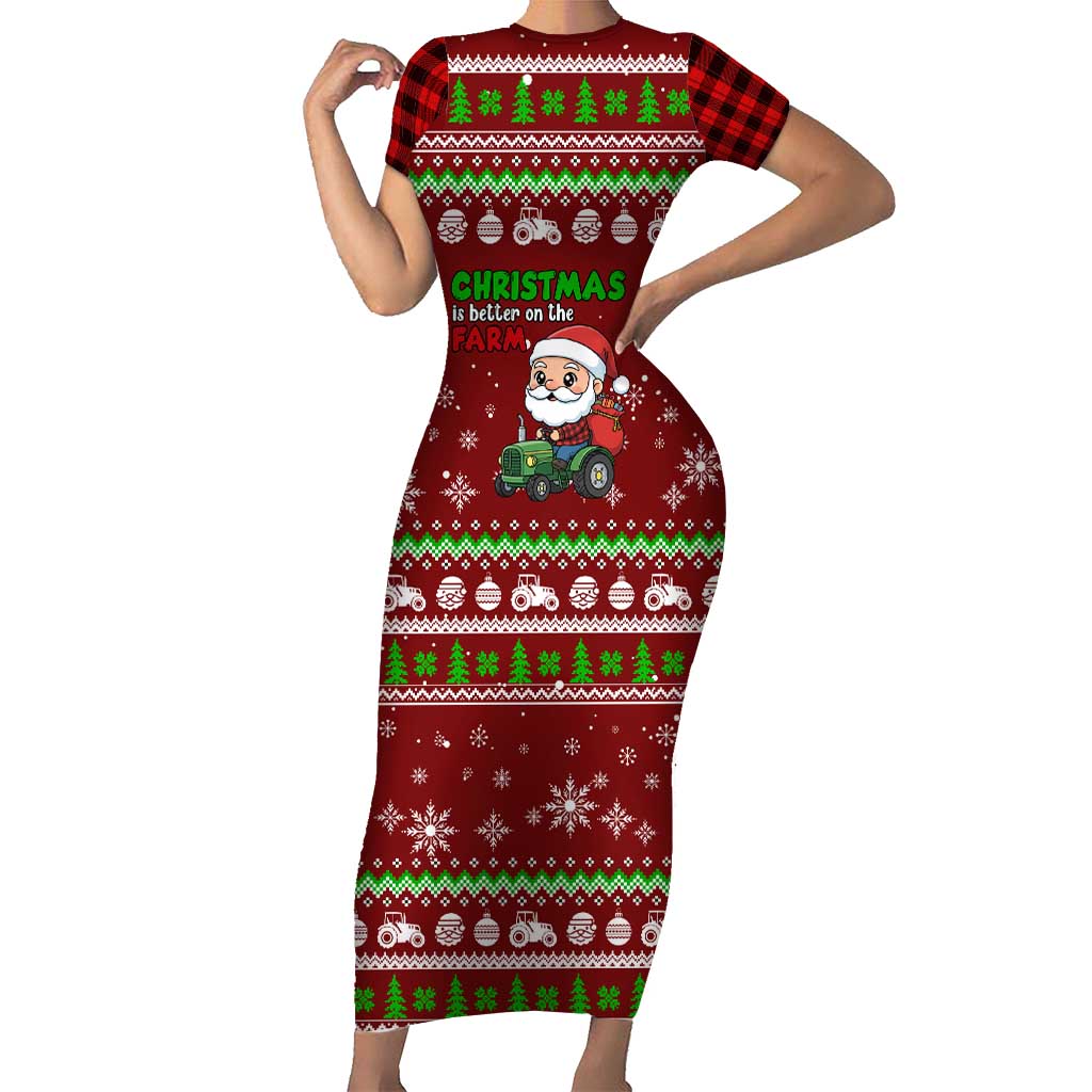 Tractor Santa Christmas Short Sleeve Bodycon Dress Xmas Holiday Patterns - Wonder Print Shop