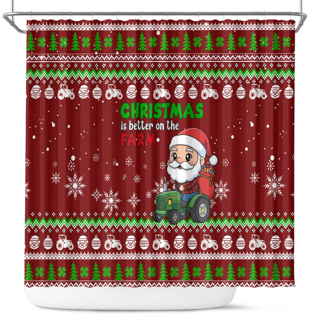 Tractor Santa Christmas Shower Curtain Xmas Holiday Patterns - Wonder Print Shop