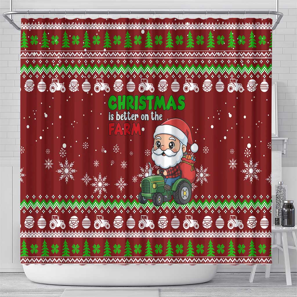 Tractor Santa Christmas Shower Curtain Xmas Holiday Patterns - Wonder Print Shop