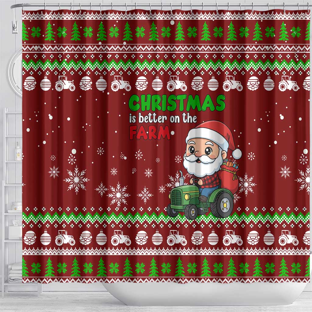 Tractor Santa Christmas Shower Curtain Xmas Holiday Patterns - Wonder Print Shop