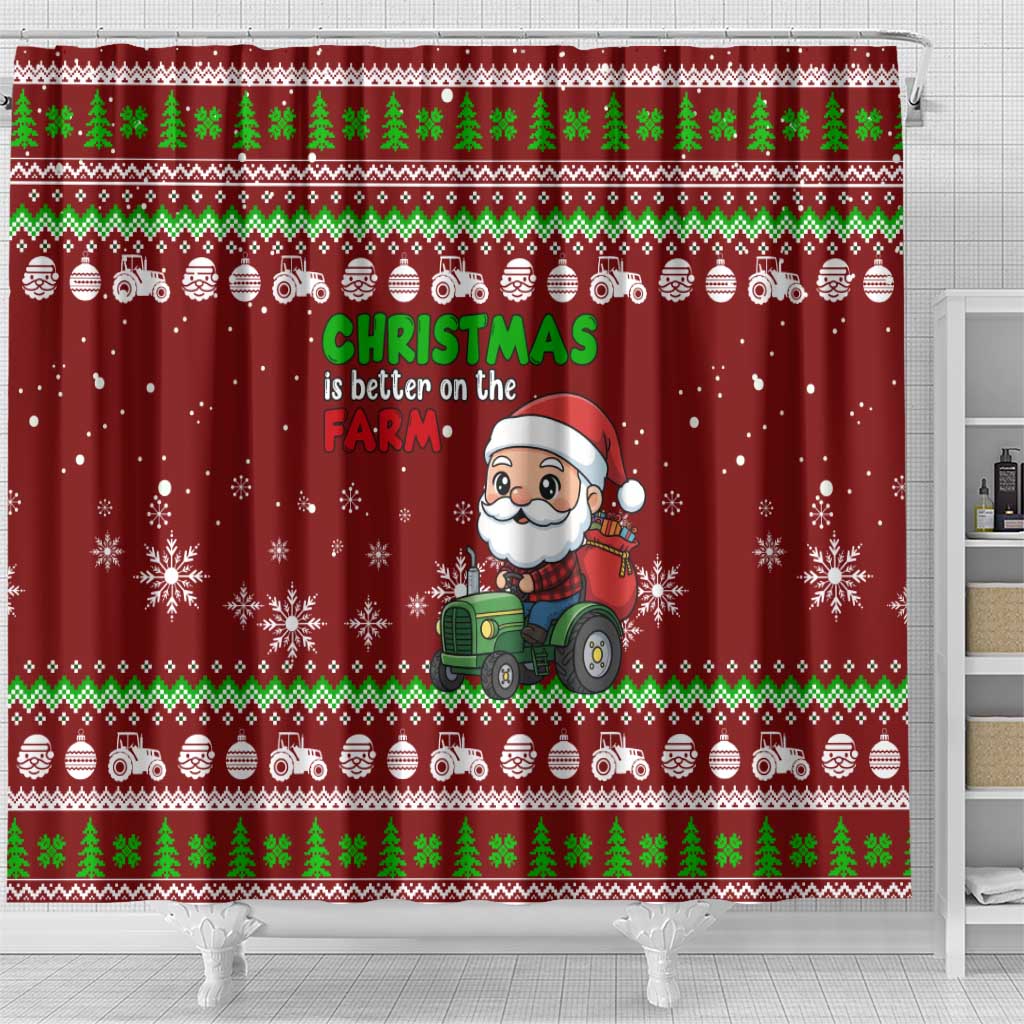 Tractor Santa Christmas Shower Curtain Xmas Holiday Patterns - Wonder Print Shop
