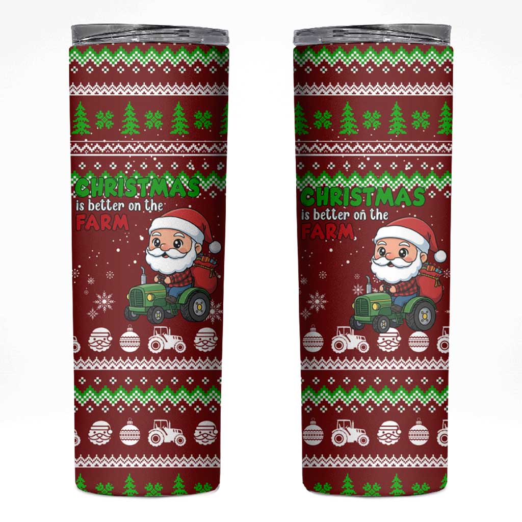 Tractor Santa Christmas Skinny Tumbler Xmas Holiday Patterns - Wonder Print Shop
