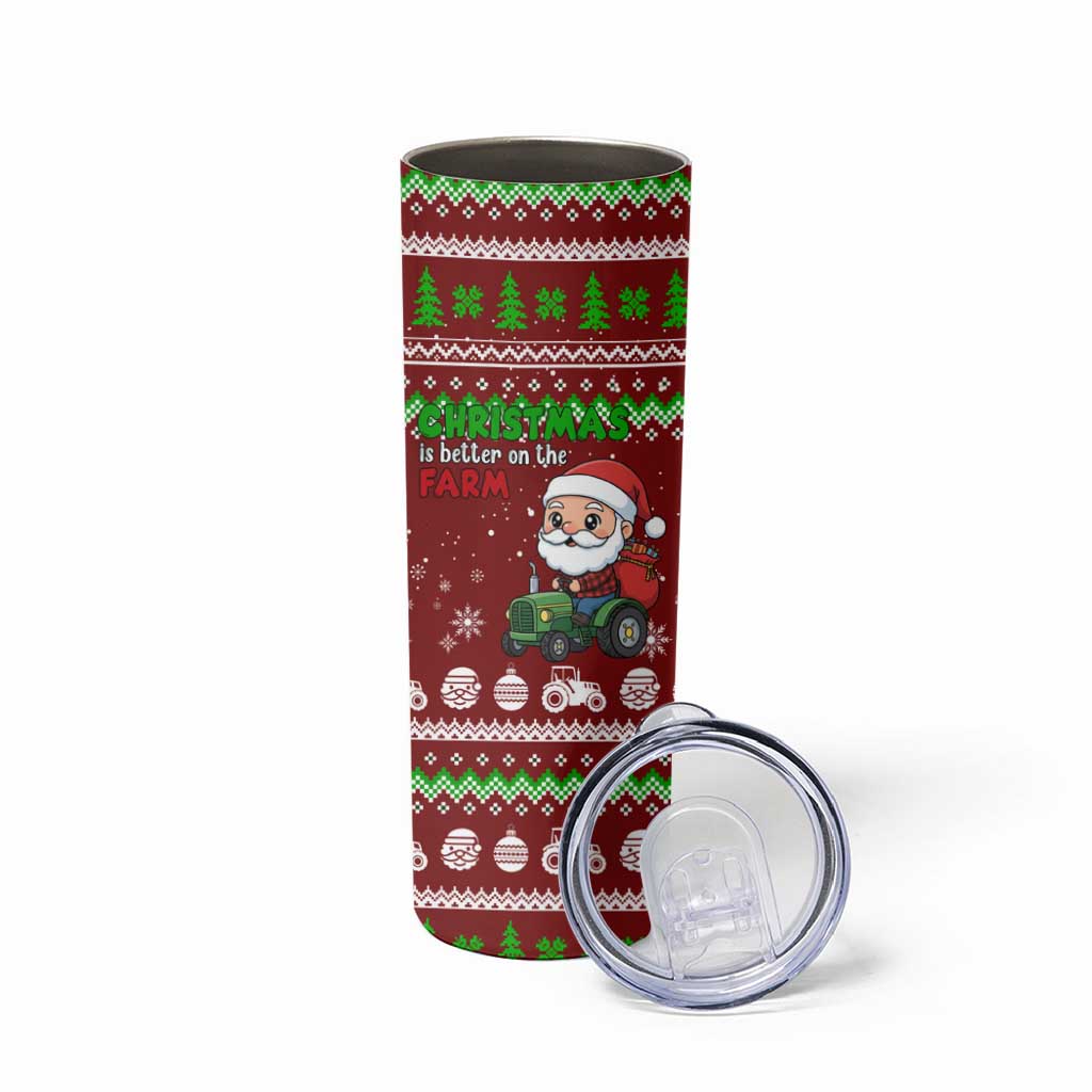 Tractor Santa Christmas Skinny Tumbler Xmas Holiday Patterns - Wonder Print Shop