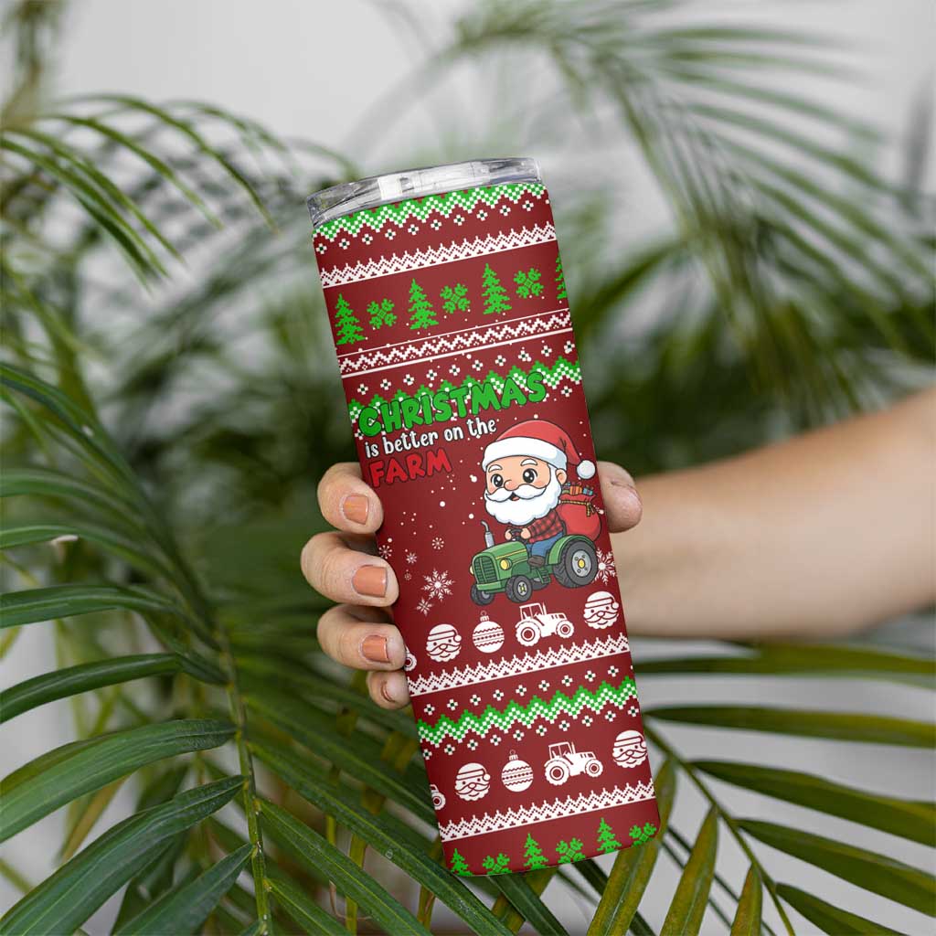 Tractor Santa Christmas Skinny Tumbler Xmas Holiday Patterns - Wonder Print Shop