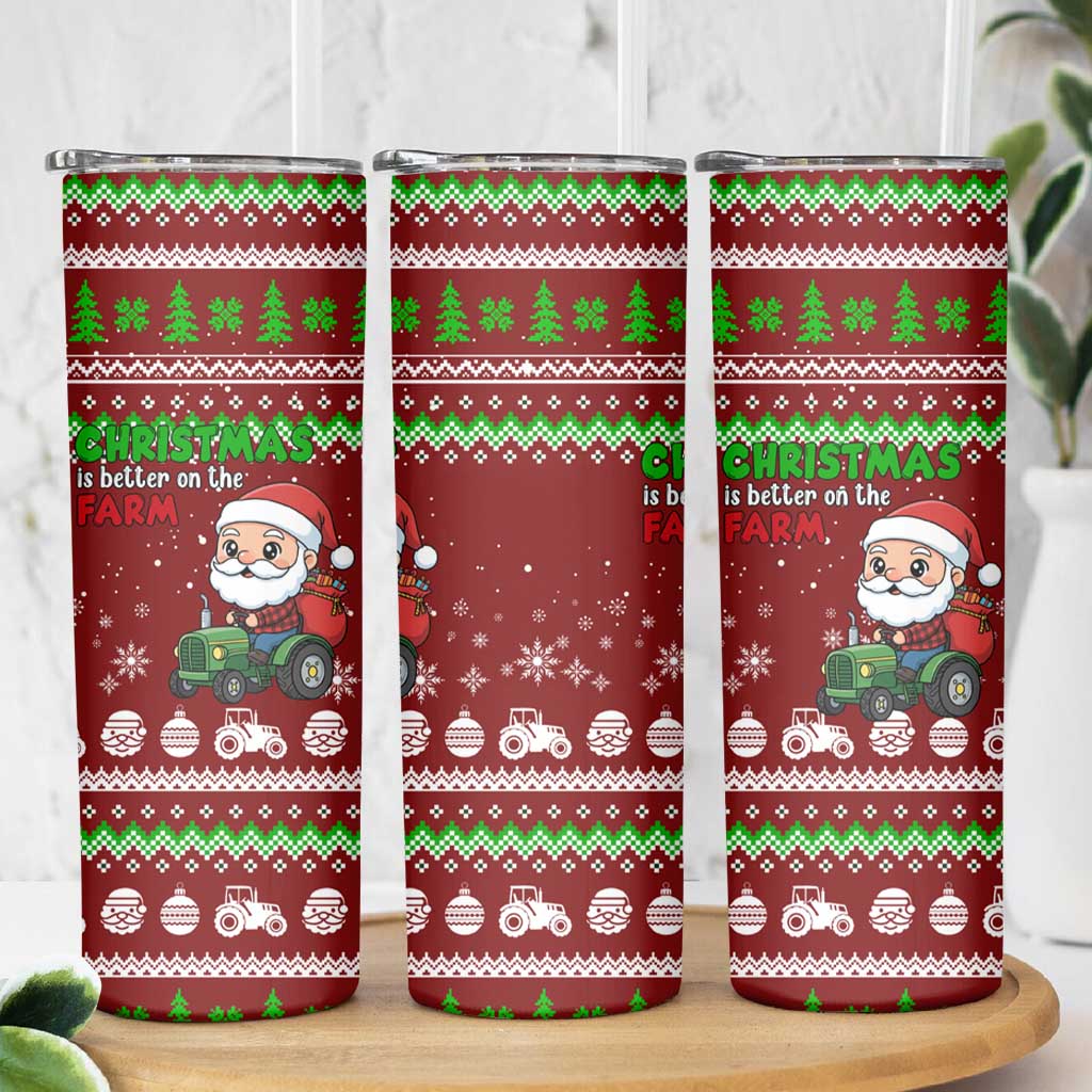 Tractor Santa Christmas Skinny Tumbler Xmas Holiday Patterns - Wonder Print Shop