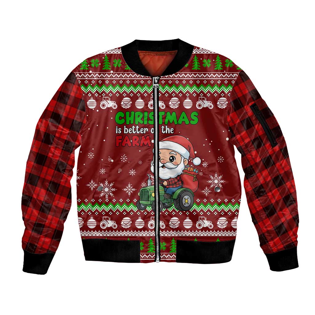 Tractor Santa Christmas Sleeve Zip Bomber Jacket Xmas Holiday Patterns - Wonder Print Shop