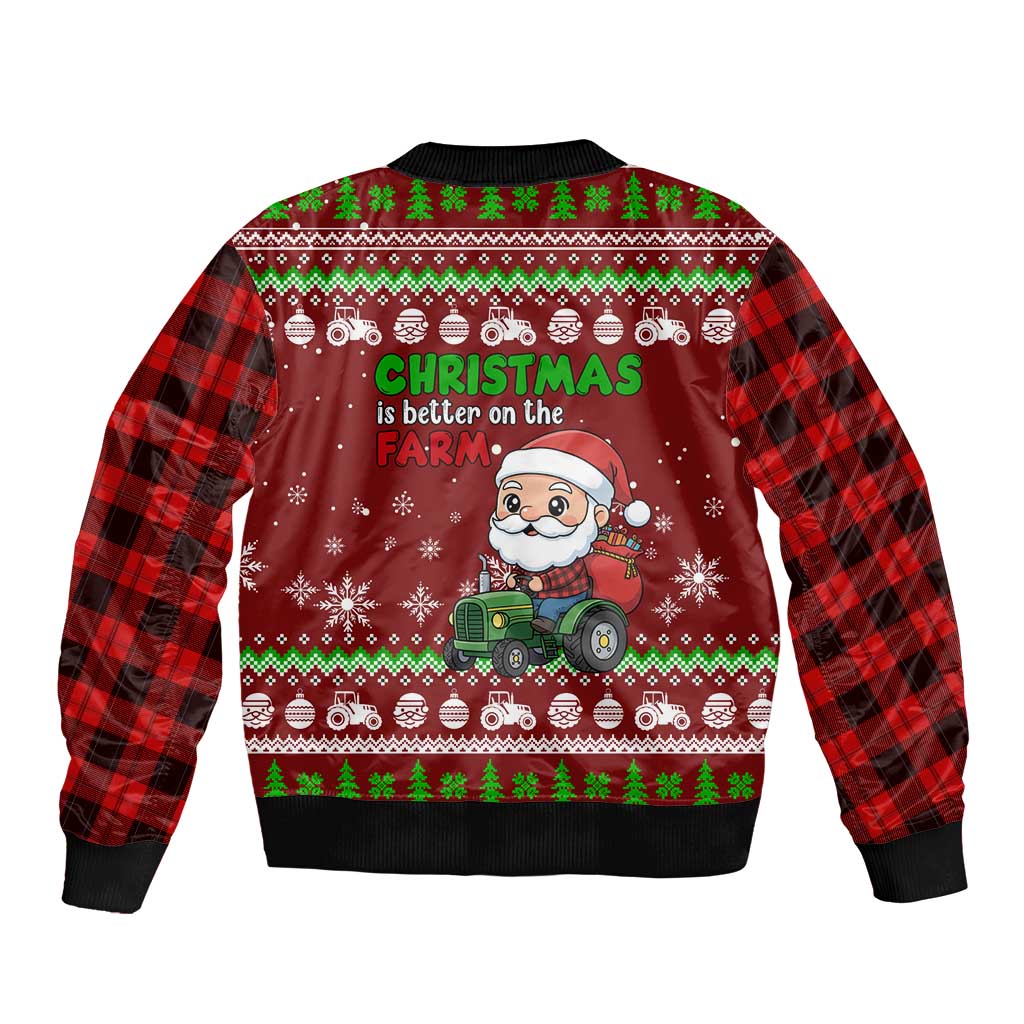 Tractor Santa Christmas Sleeve Zip Bomber Jacket Xmas Holiday Patterns - Wonder Print Shop