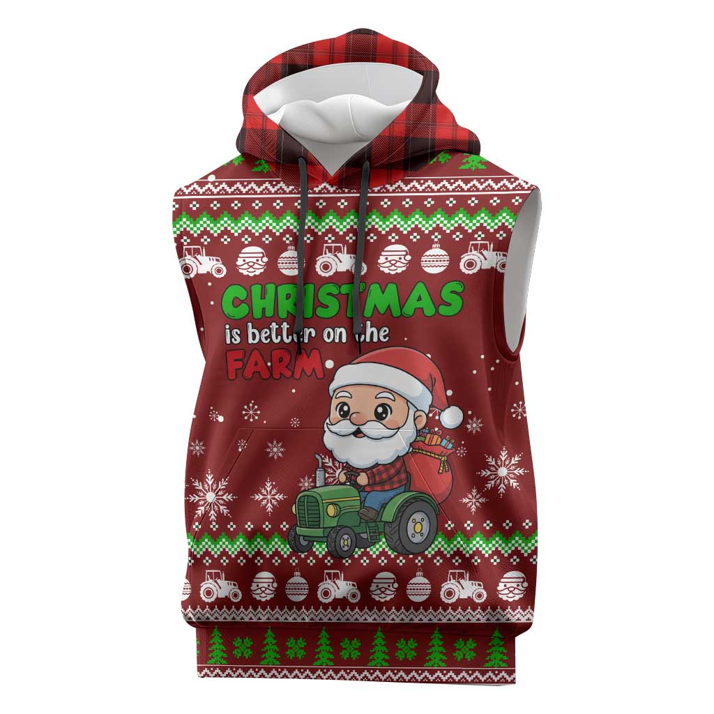 Tractor Santa Christmas Sleeveless Hoodie Xmas Holiday Patterns - Wonder Print Shop