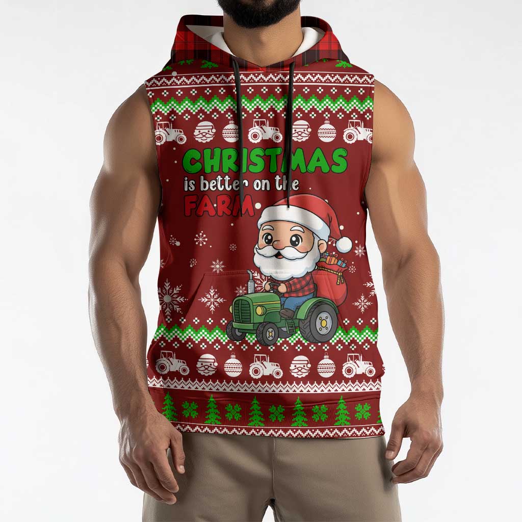 Tractor Santa Christmas Sleeveless Hoodie Xmas Holiday Patterns - Wonder Print Shop