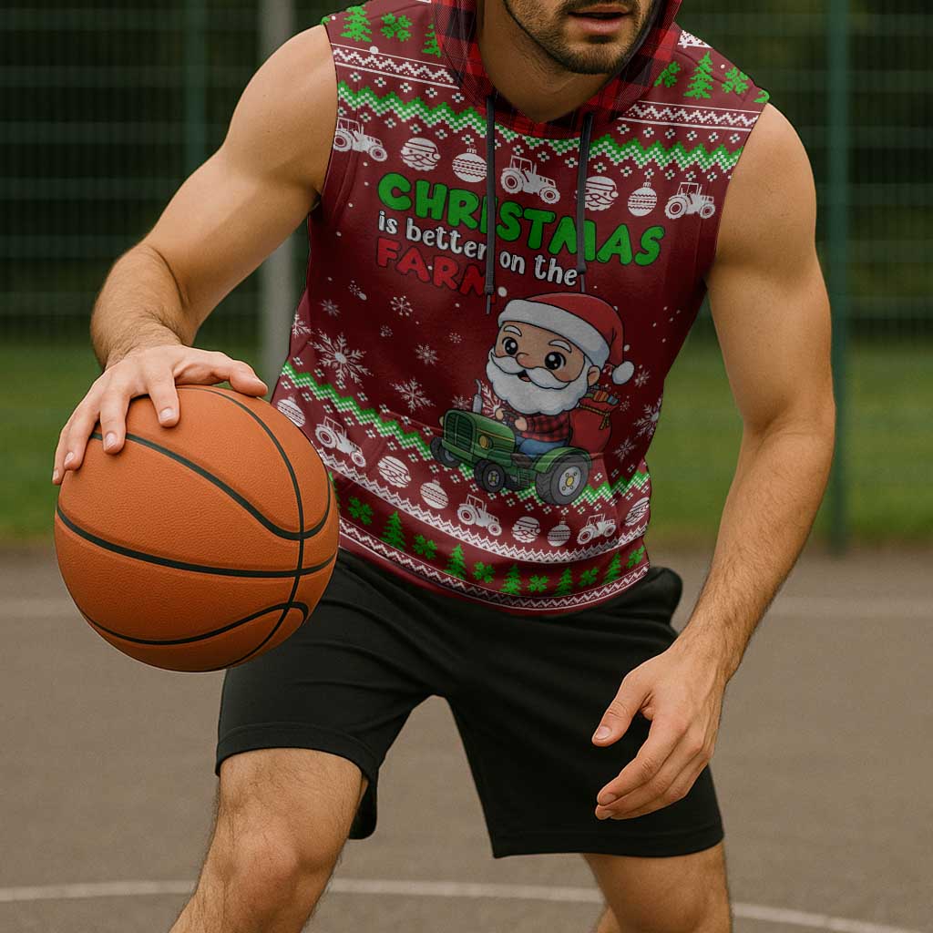 Tractor Santa Christmas Sleeveless Hoodie Xmas Holiday Patterns - Wonder Print Shop