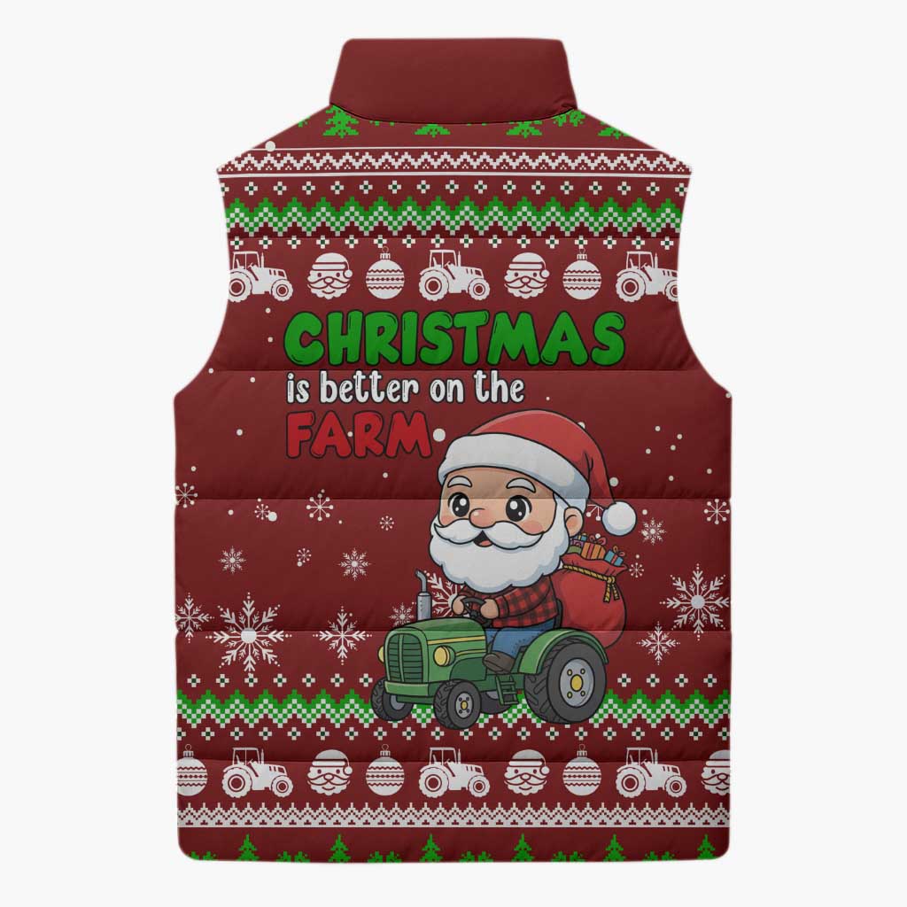 Tractor Santa Christmas Sleeveless Puffer Jacket Xmas Holiday Patterns - Wonder Print Shop