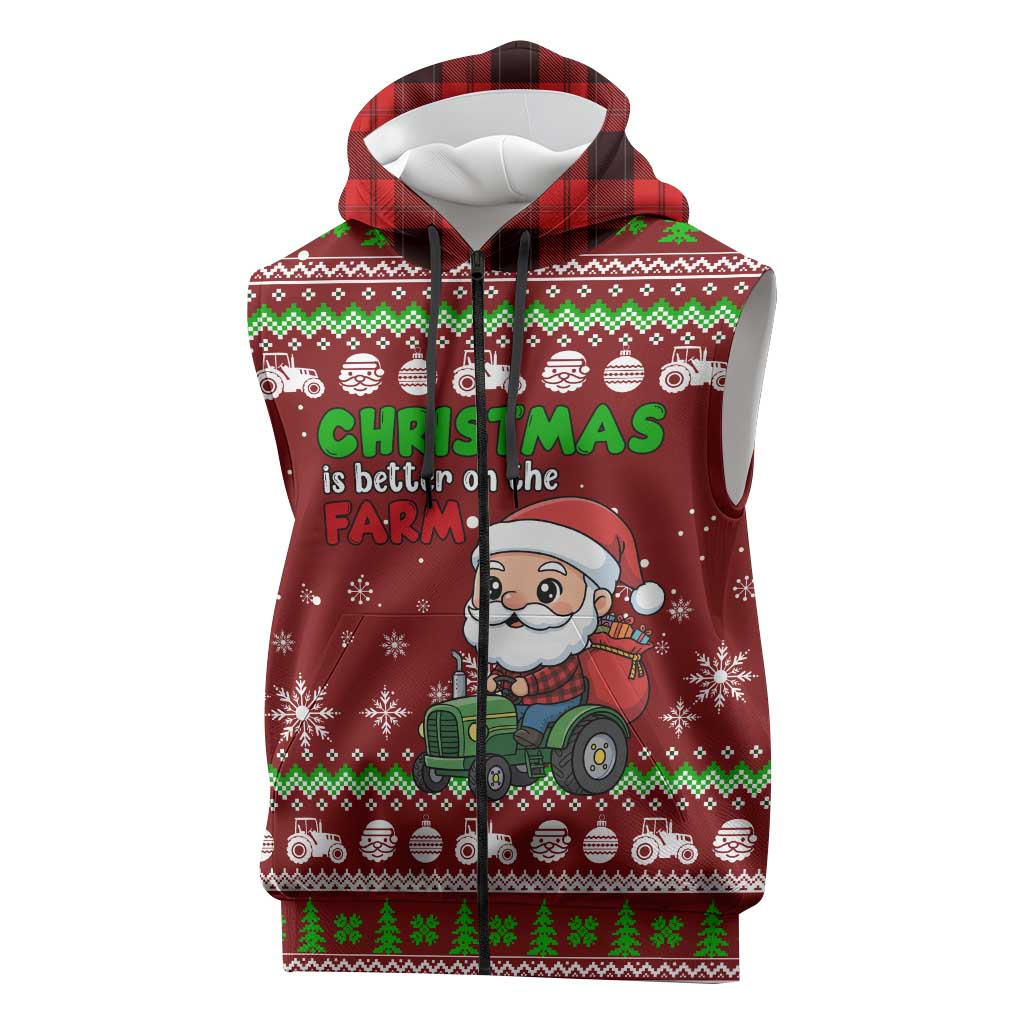 Tractor Santa Christmas Sleeveless Zip Hoodie Xmas Holiday Patterns - Wonder Print Shop