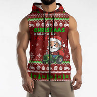 Tractor Santa Christmas Sleeveless Zip Hoodie Xmas Holiday Patterns - Wonder Print Shop