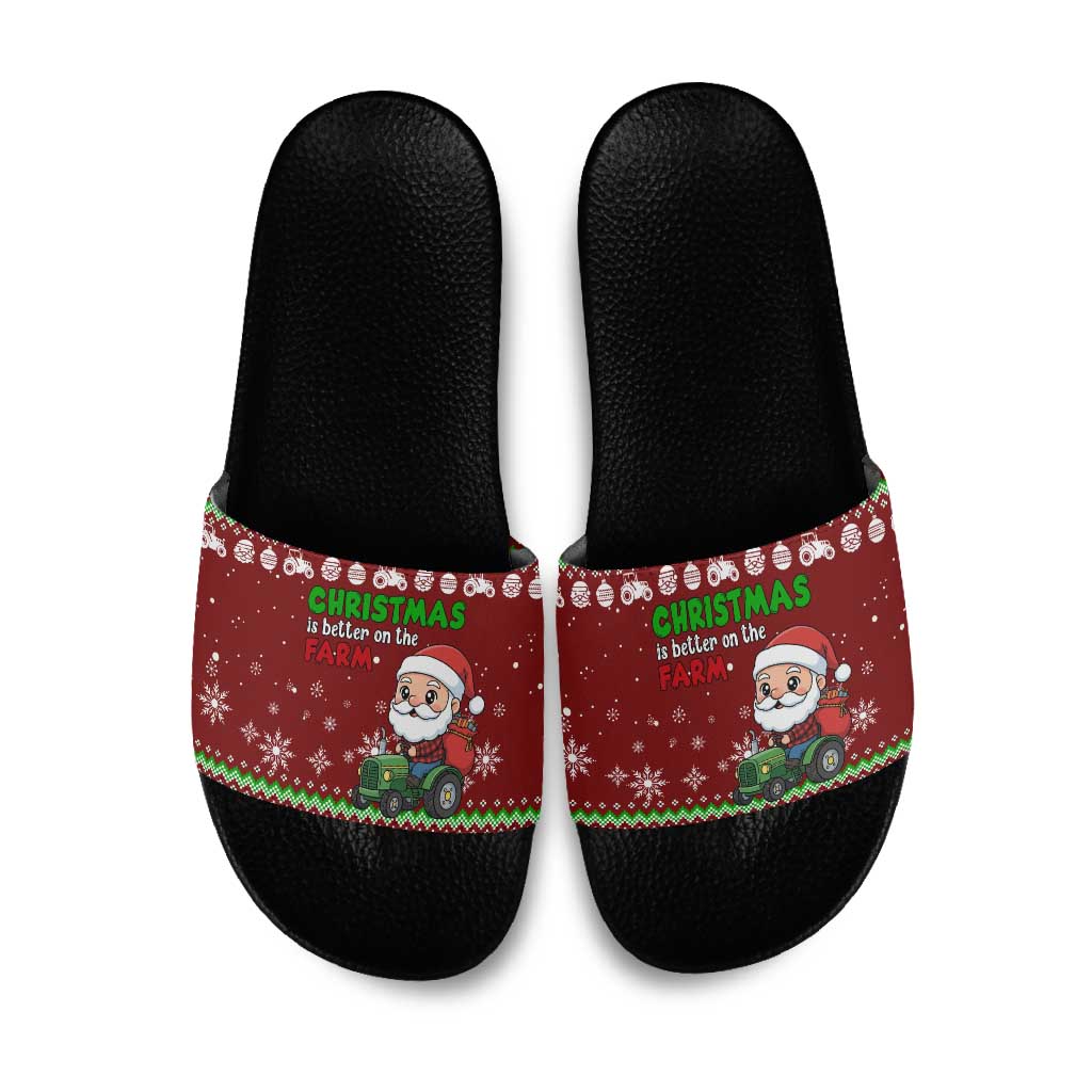 Tractor Santa Christmas Slide Sandals Xmas Holiday Patterns - Wonder Print Shop