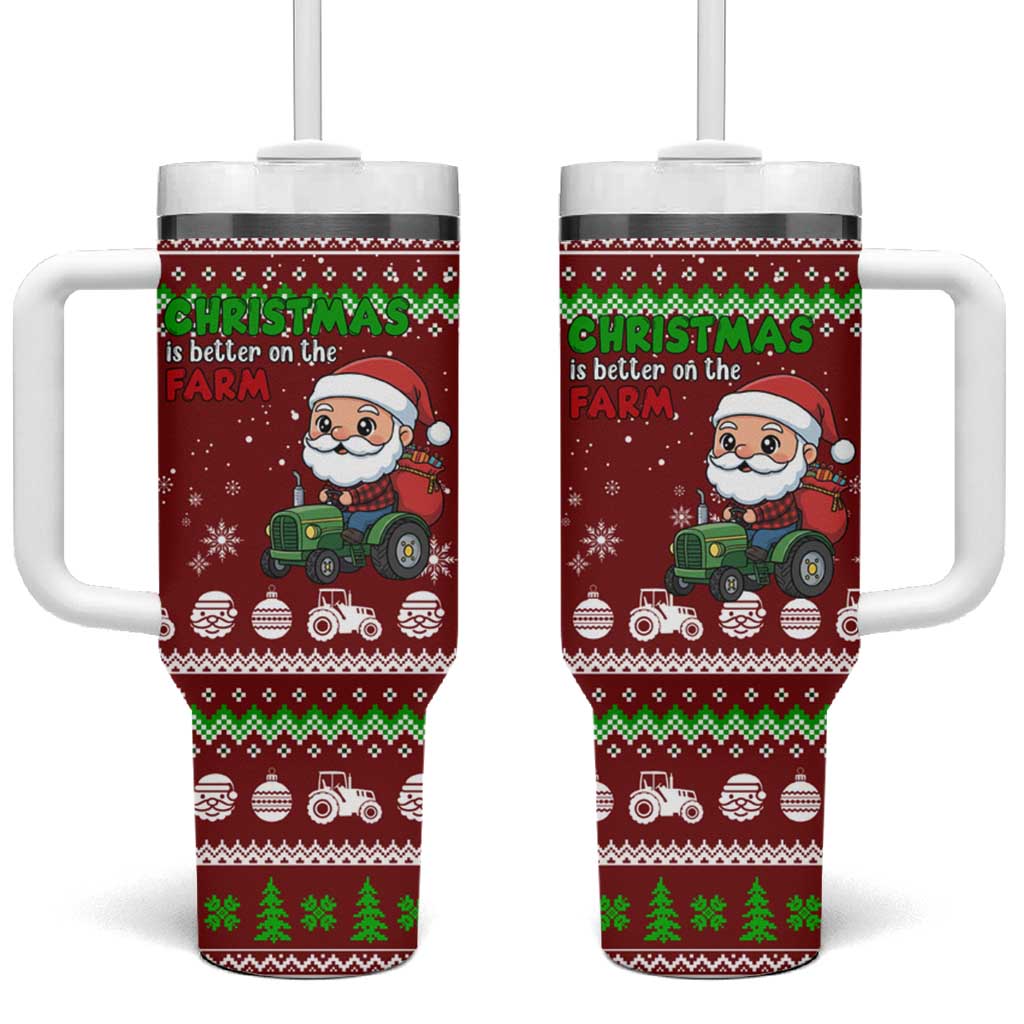Tractor Santa Christmas Tumbler With Handle Xmas Holiday Patterns - Wonder Print Shop