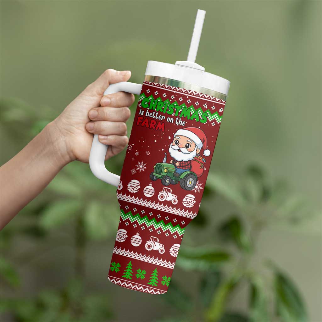 Tractor Santa Christmas Tumbler With Handle Xmas Holiday Patterns - Wonder Print Shop
