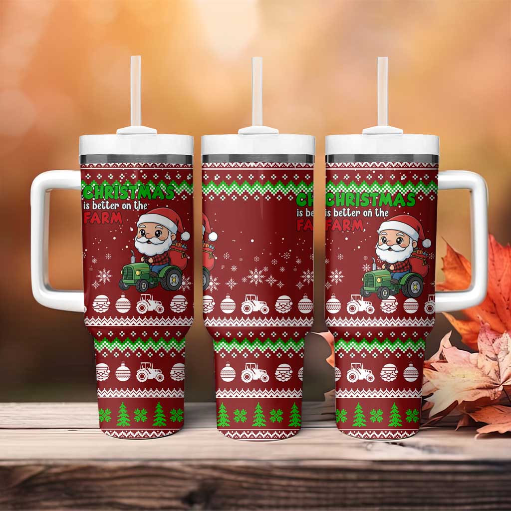 Tractor Santa Christmas Tumbler With Handle Xmas Holiday Patterns - Wonder Print Shop