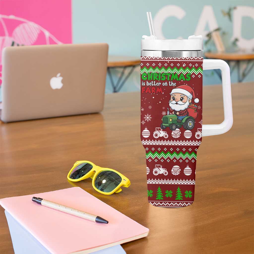 Tractor Santa Christmas Tumbler With Handle Xmas Holiday Patterns - Wonder Print Shop