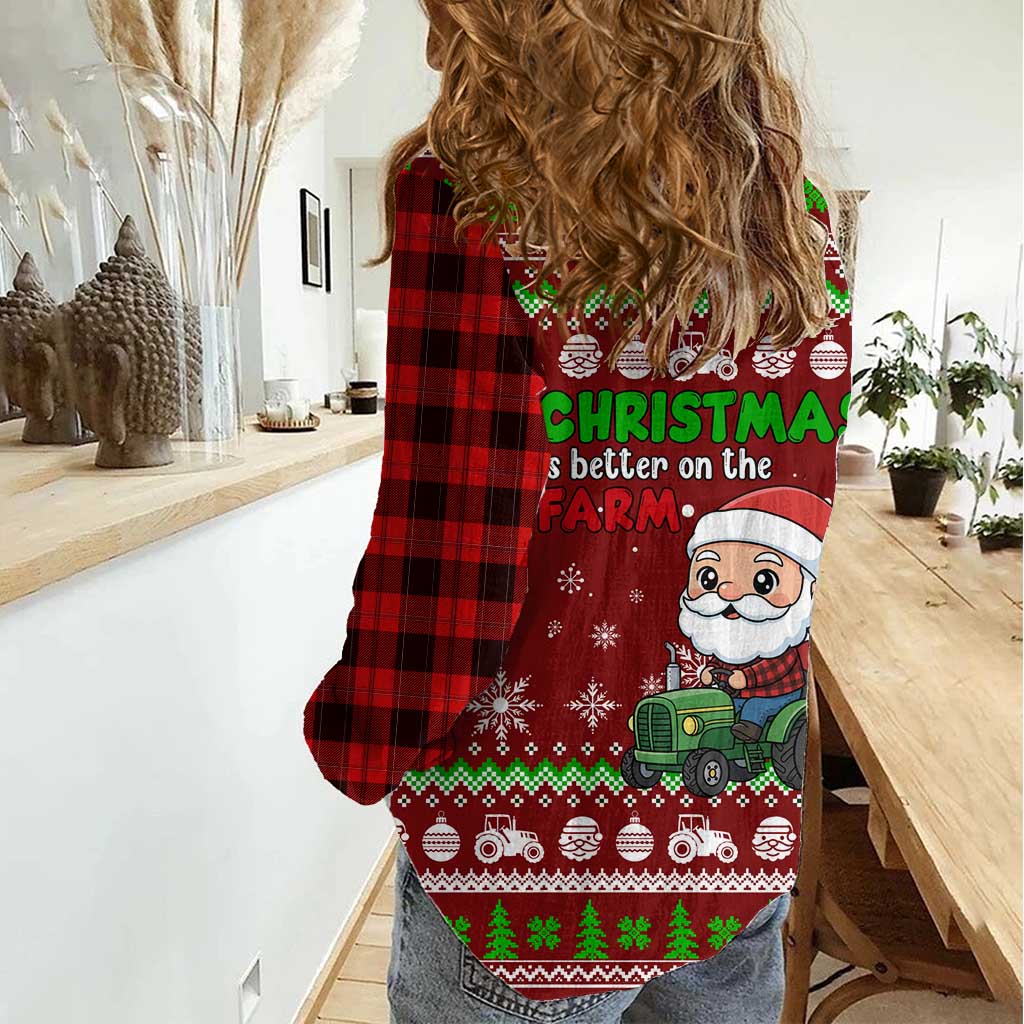 Tractor Santa Christmas Women Casual Shirt Xmas Holiday Patterns - Wonder Print Shop