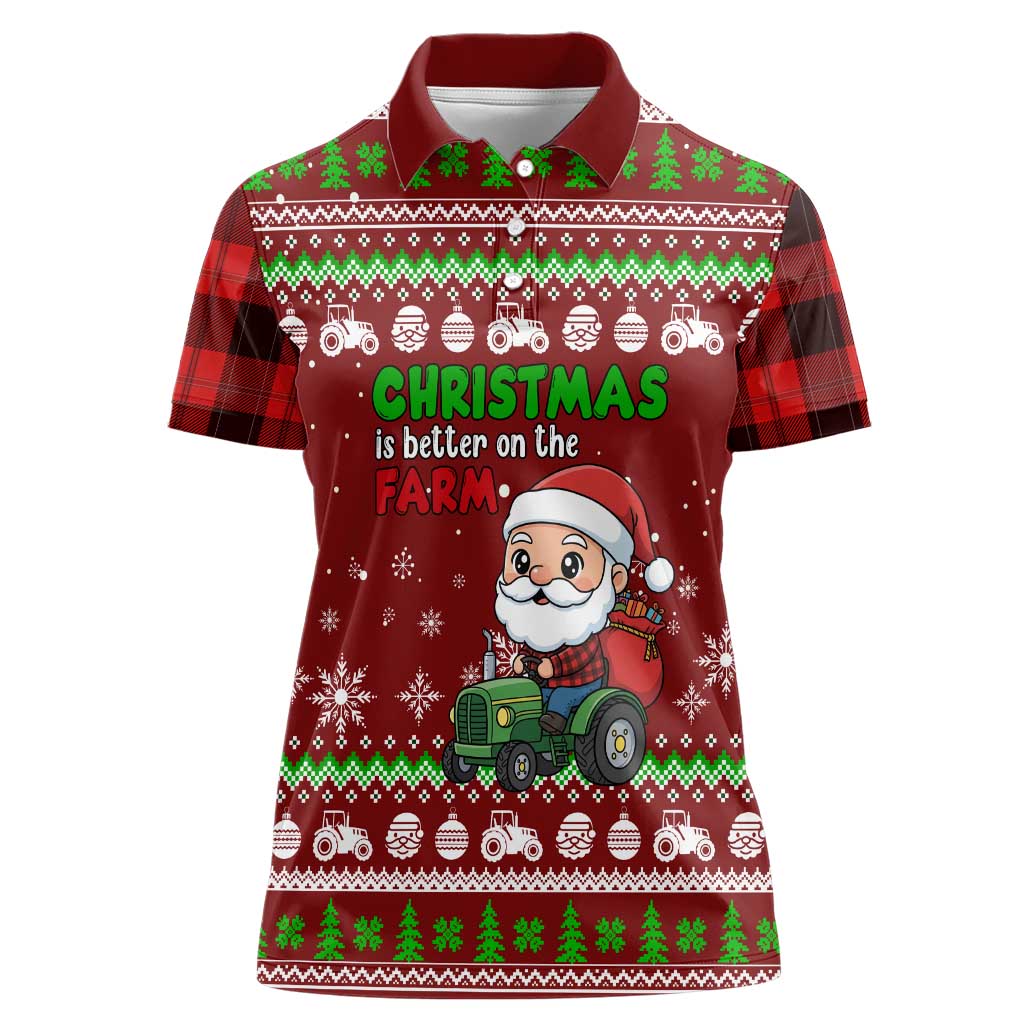 Tractor Santa Christmas Women Polo Shirt Xmas Holiday Patterns - Wonder Print Shop