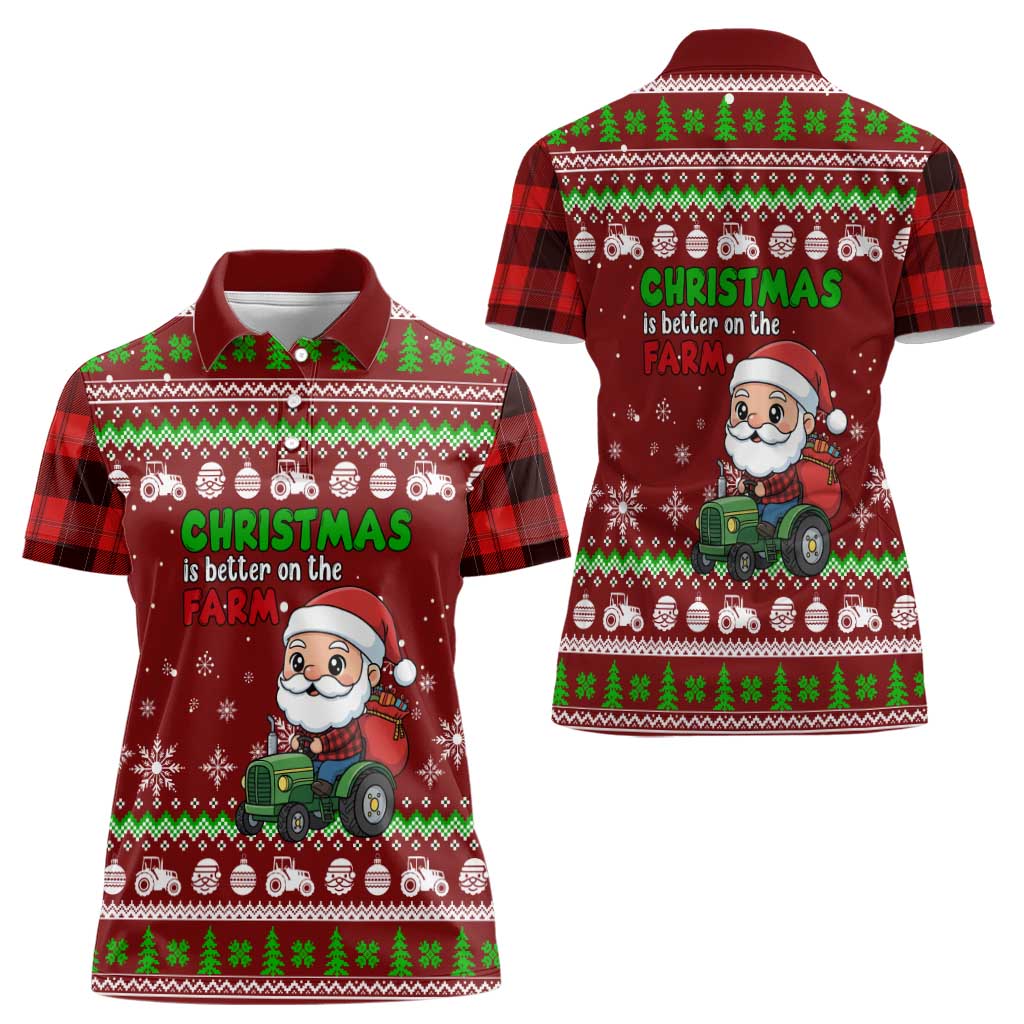 Tractor Santa Christmas Women Polo Shirt Xmas Holiday Patterns - Wonder Print Shop