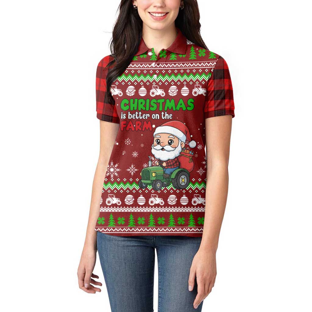 Tractor Santa Christmas Women Polo Shirt Xmas Holiday Patterns - Wonder Print Shop