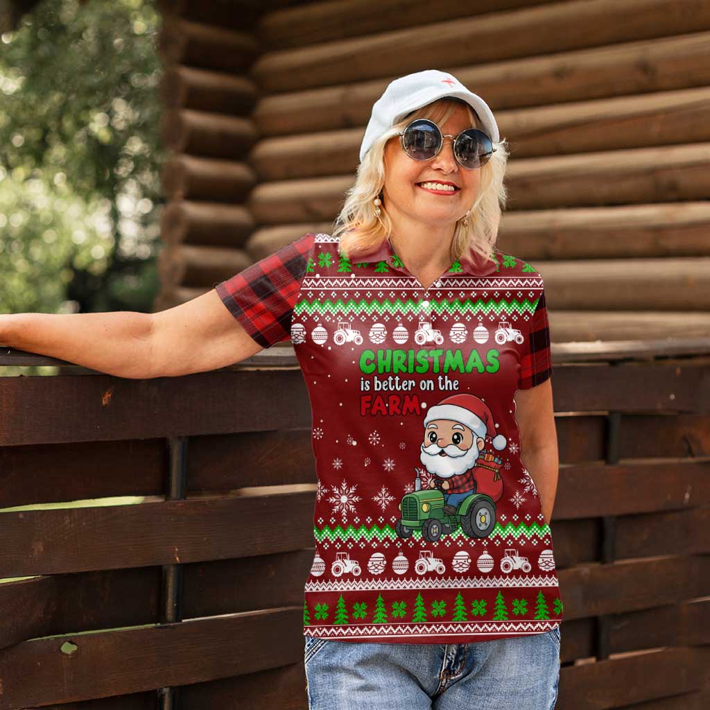 Tractor Santa Christmas Women Polo Shirt Xmas Holiday Patterns - Wonder Print Shop