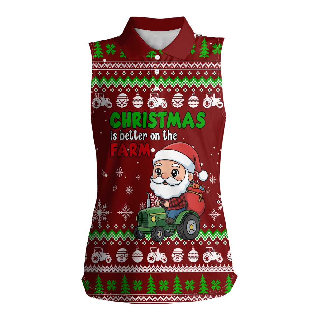 Tractor Santa Christmas Women Sleeveless Polo Shirt Xmas Holiday Patterns - Wonder Print Shop