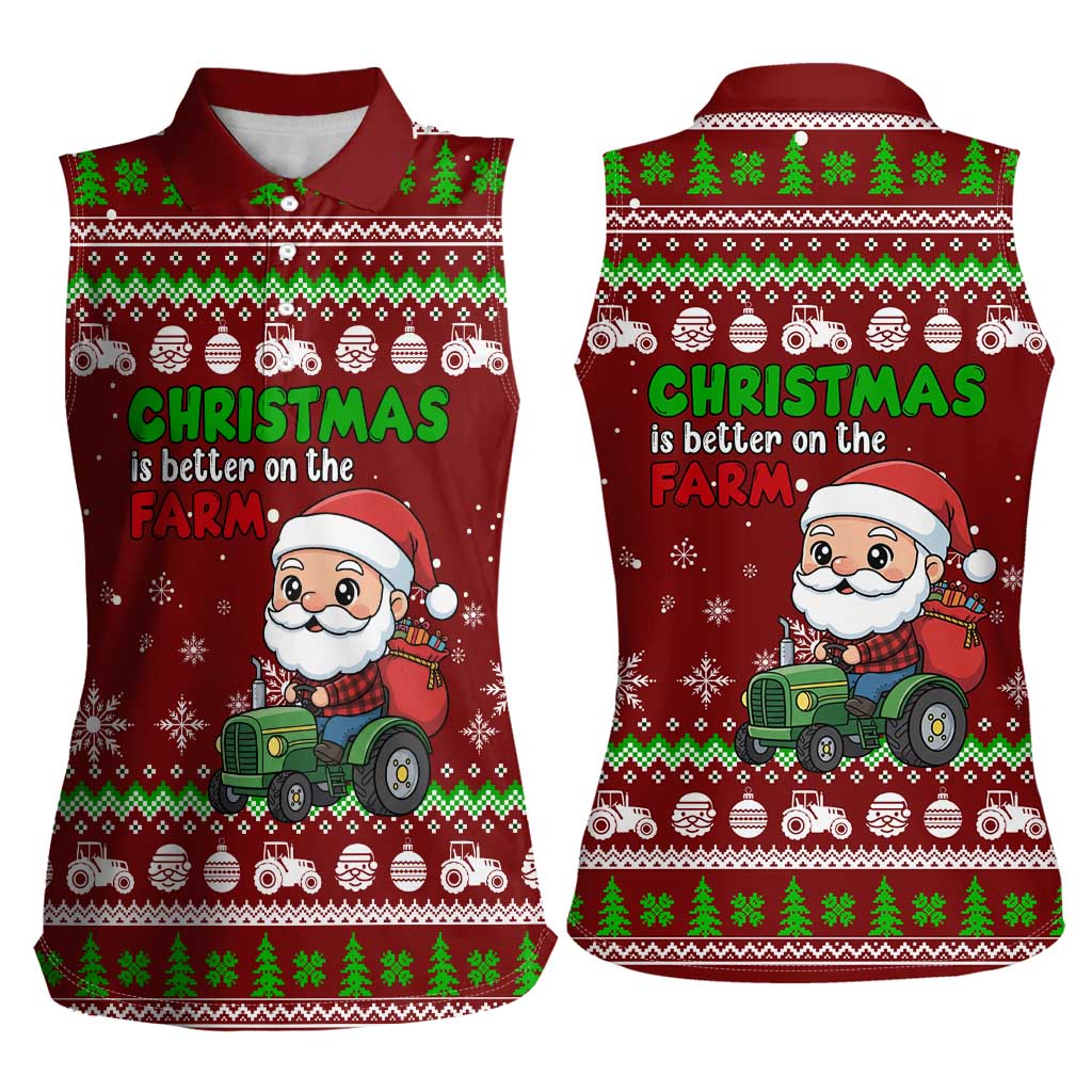 Tractor Santa Christmas Women Sleeveless Polo Shirt Xmas Holiday Patterns - Wonder Print Shop