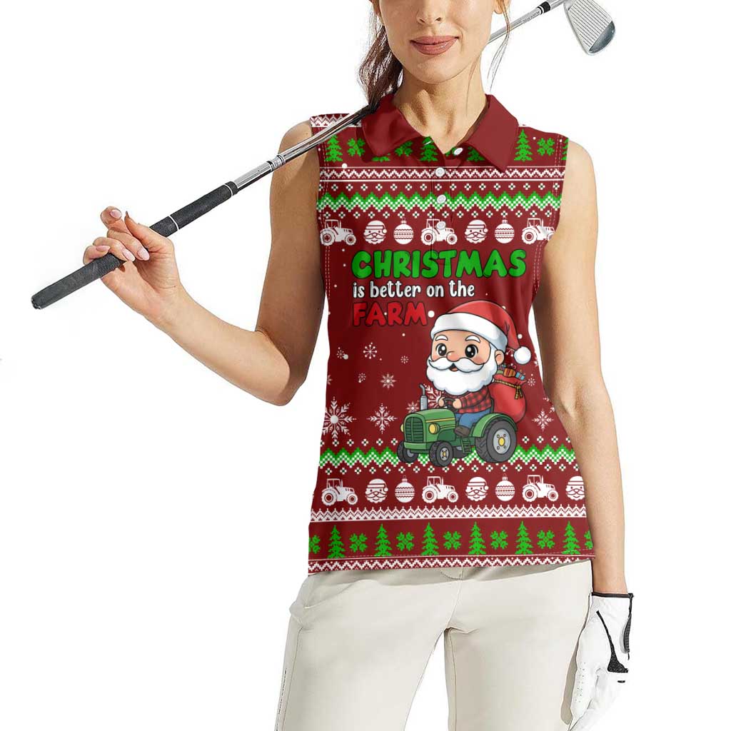Tractor Santa Christmas Women Sleeveless Polo Shirt Xmas Holiday Patterns - Wonder Print Shop