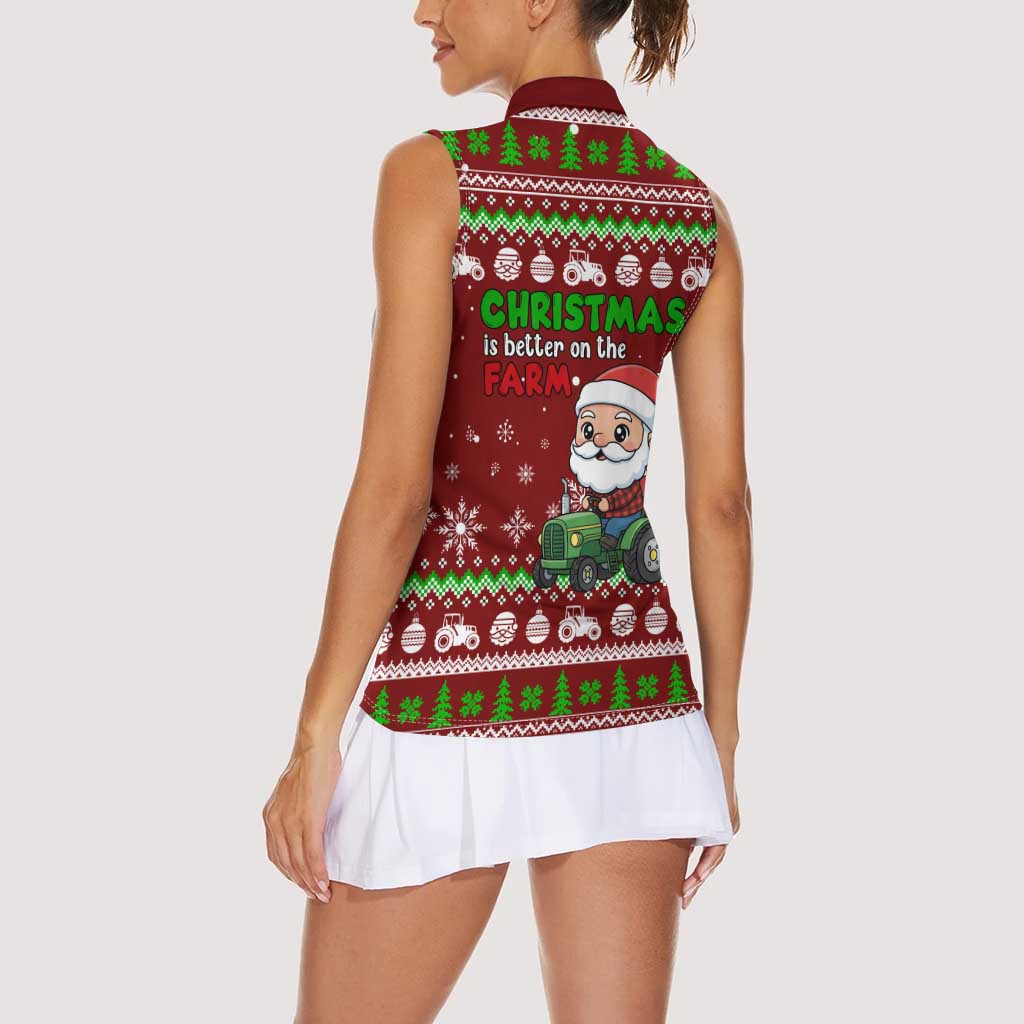 Tractor Santa Christmas Women Sleeveless Polo Shirt Xmas Holiday Patterns - Wonder Print Shop