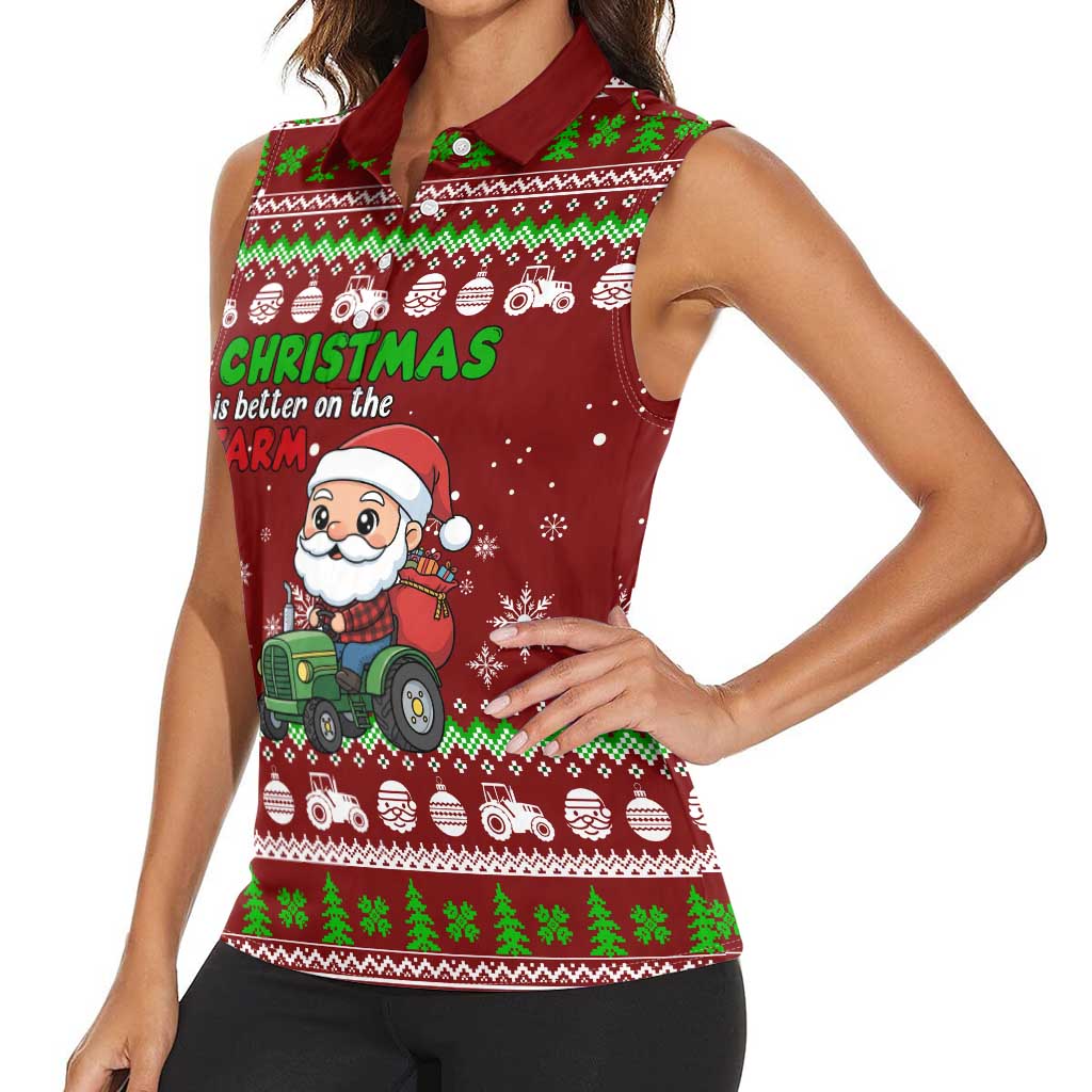 Tractor Santa Christmas Women Sleeveless Polo Shirt Xmas Holiday Patterns - Wonder Print Shop