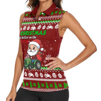 Tractor Santa Christmas Women Sleeveless Polo Shirt Xmas Holiday Patterns - Wonder Print Shop