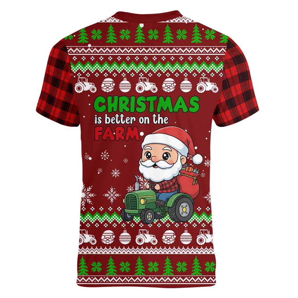 Tractor Santa Christmas Women V-Neck T-Shirt Xmas Holiday Patterns - Wonder Print Shop