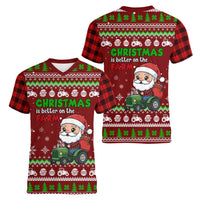 Tractor Santa Christmas Women V-Neck T-Shirt Xmas Holiday Patterns - Wonder Print Shop