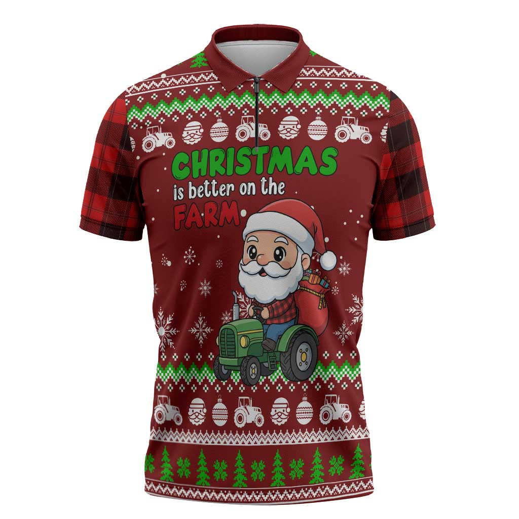 Tractor Santa Christmas Zipper Polo Shirt Xmas Holiday Patterns - Wonder Print Shop