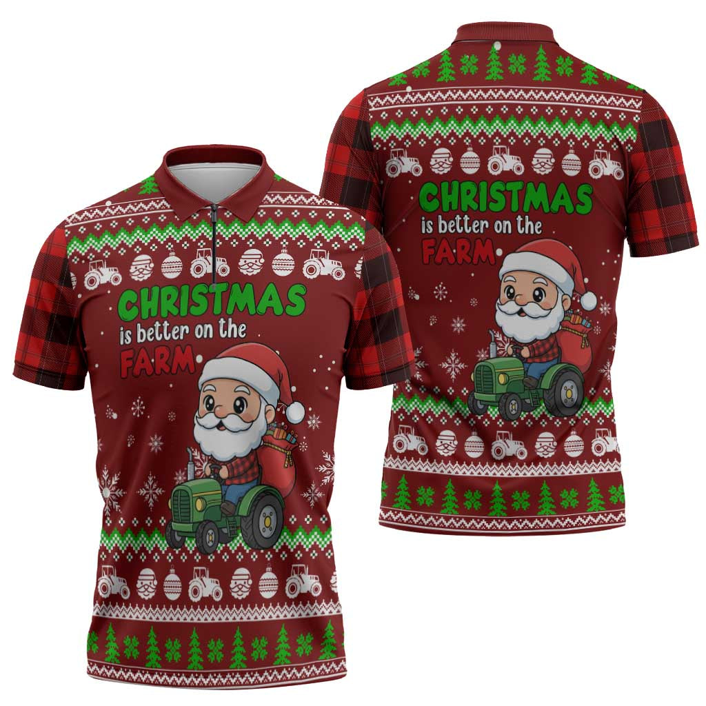 Tractor Santa Christmas Zipper Polo Shirt Xmas Holiday Patterns - Wonder Print Shop