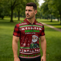 Tractor Santa Christmas Zipper Polo Shirt Xmas Holiday Patterns - Wonder Print Shop