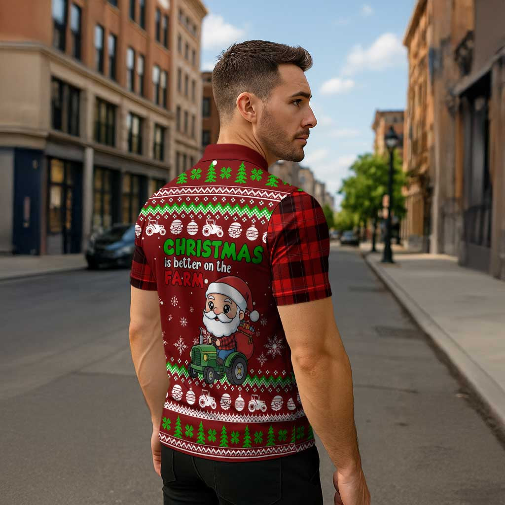 Tractor Santa Christmas Zipper Polo Shirt Xmas Holiday Patterns - Wonder Print Shop