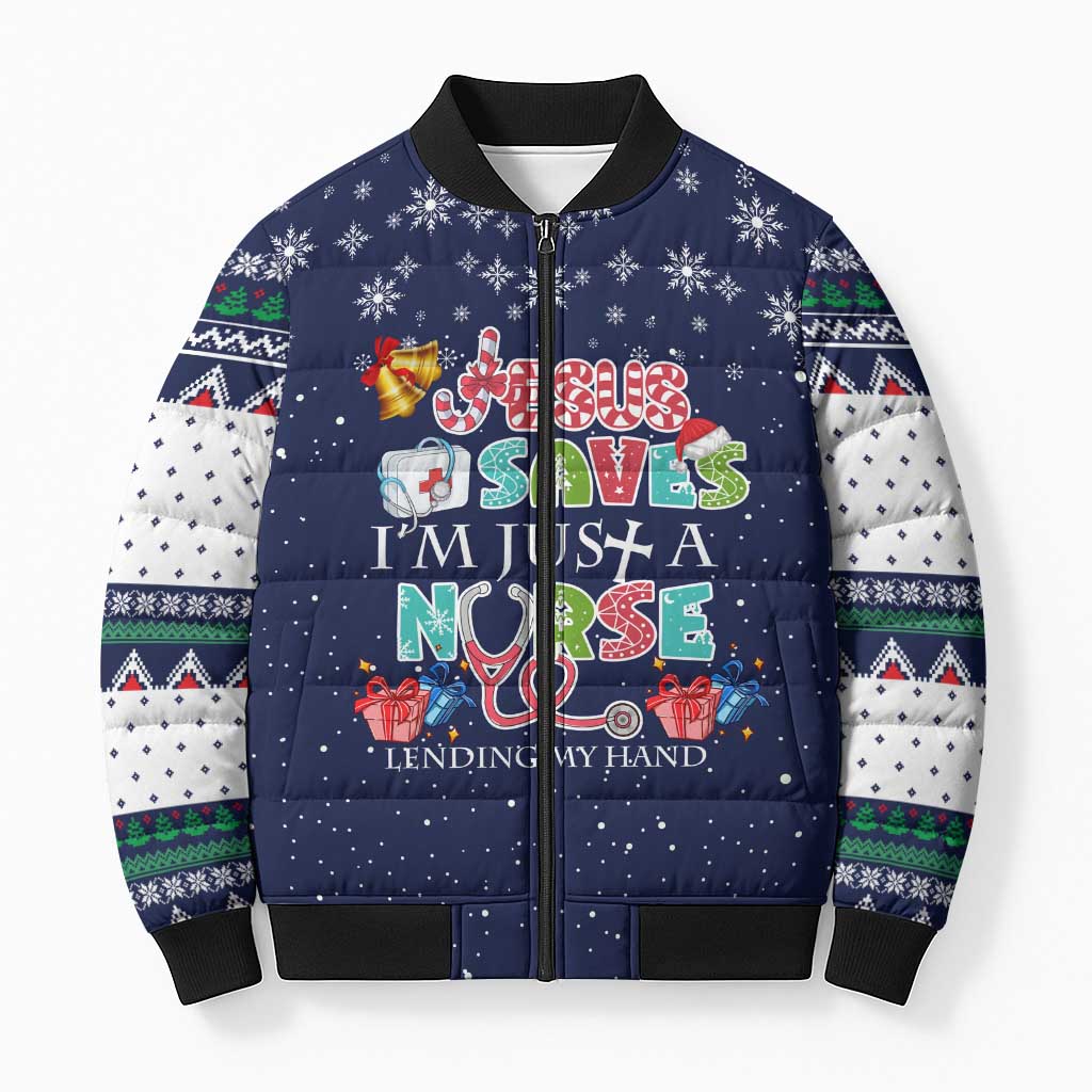 Nurse Life Jesus Christmas Bomber Puffer Jacket Xmas Holiday Patterns - Wonder Print Shop