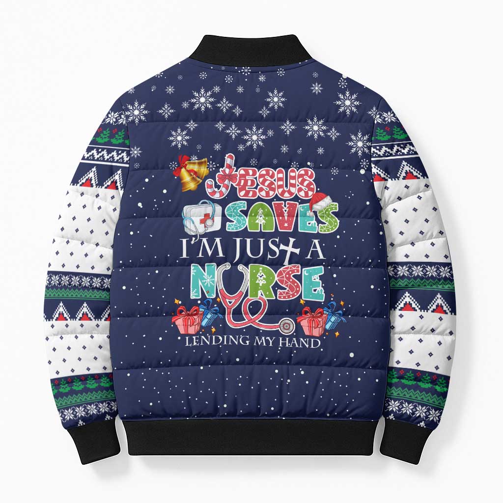 Nurse Life Jesus Christmas Bomber Puffer Jacket Xmas Holiday Patterns - Wonder Print Shop