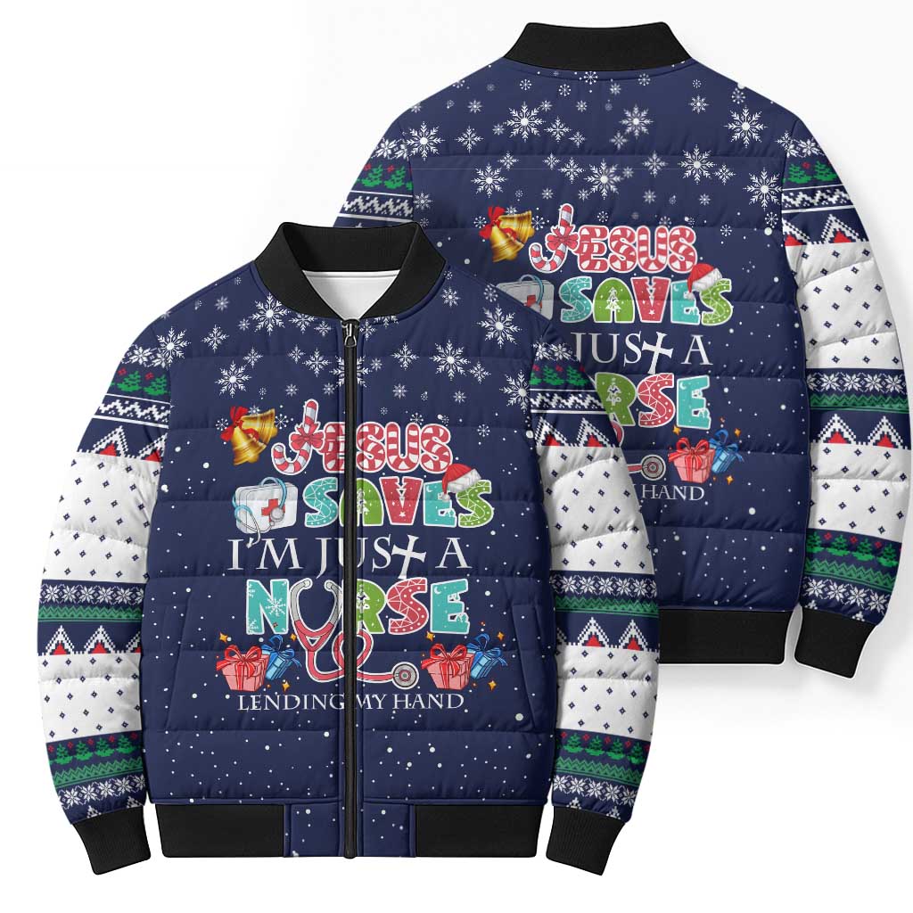 Nurse Life Jesus Christmas Bomber Puffer Jacket Xmas Holiday Patterns - Wonder Print Shop