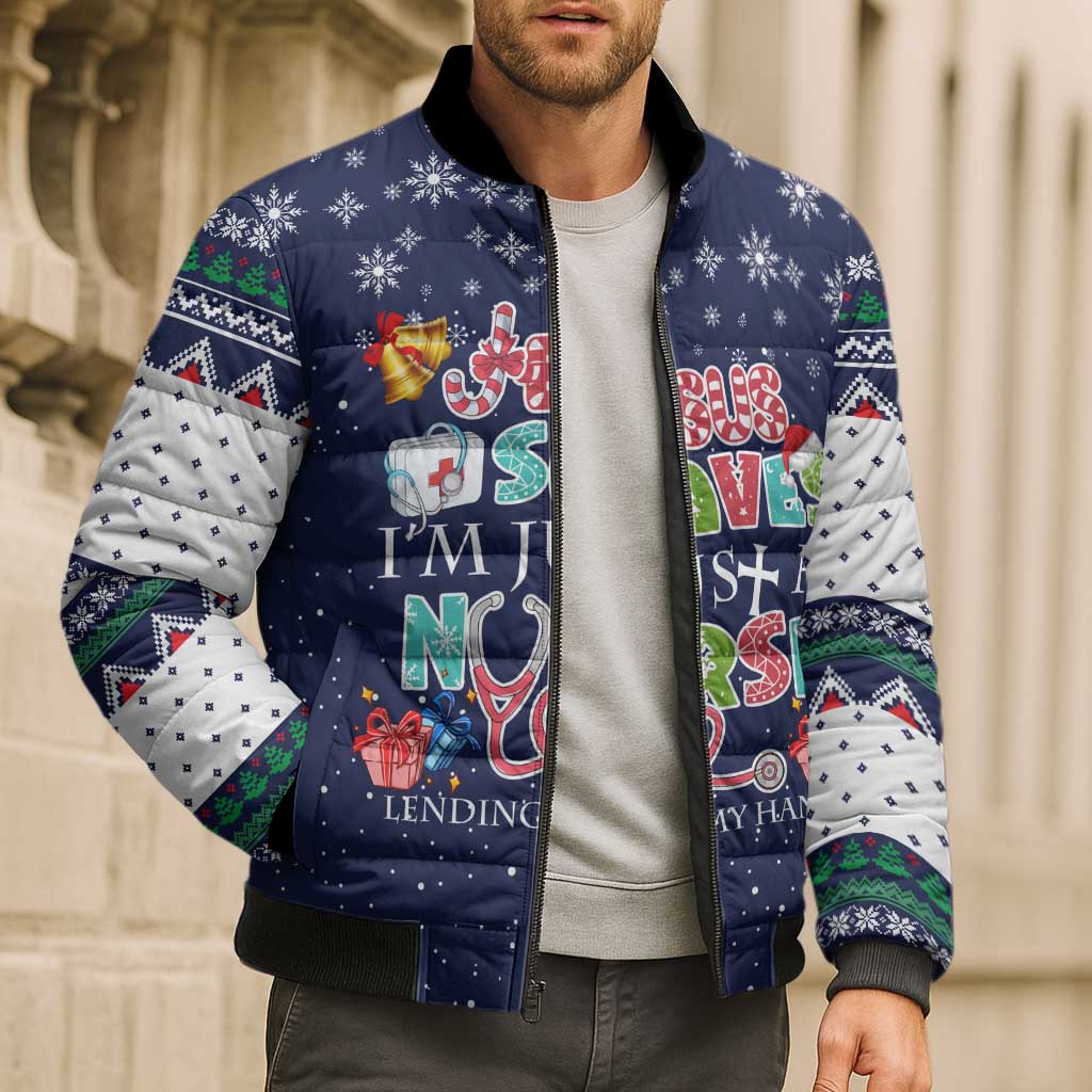 Nurse Life Jesus Christmas Bomber Puffer Jacket Xmas Holiday Patterns - Wonder Print Shop