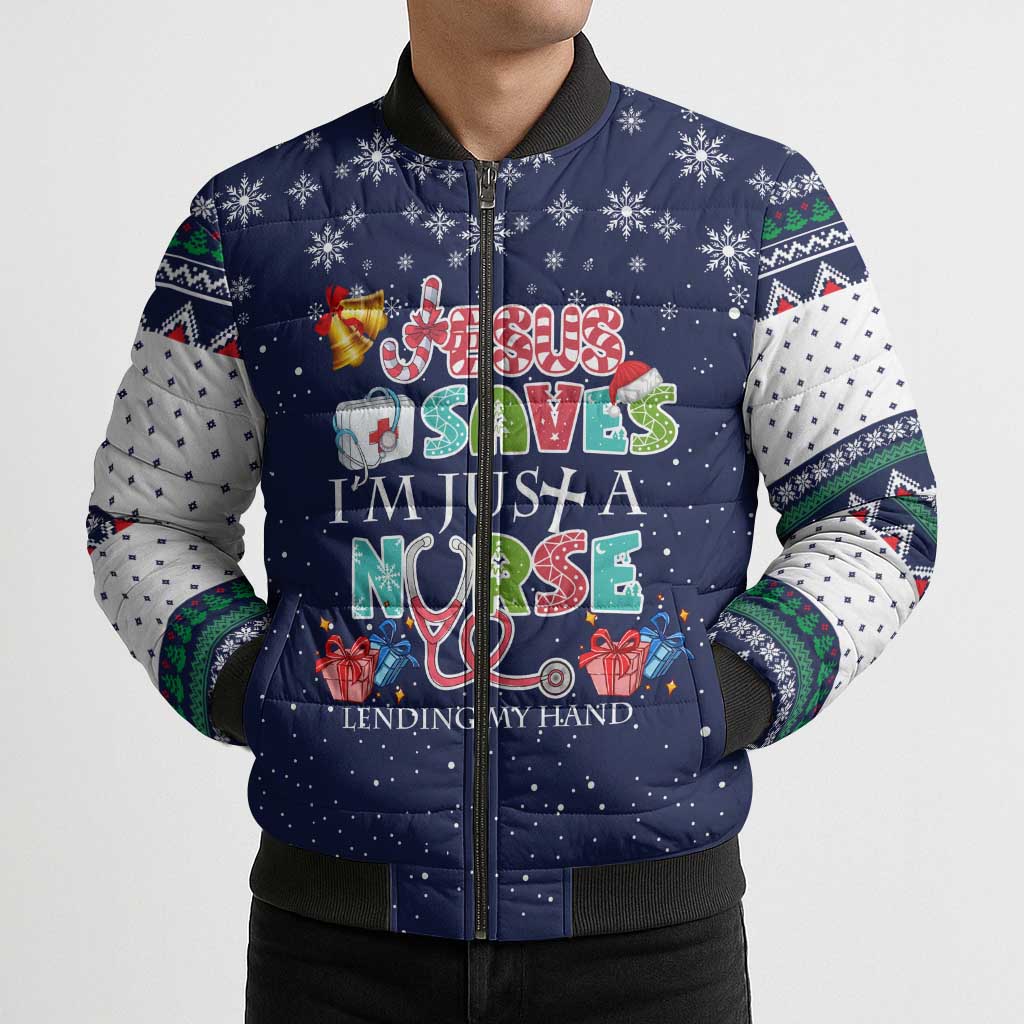 Nurse Life Jesus Christmas Bomber Puffer Jacket Xmas Holiday Patterns - Wonder Print Shop