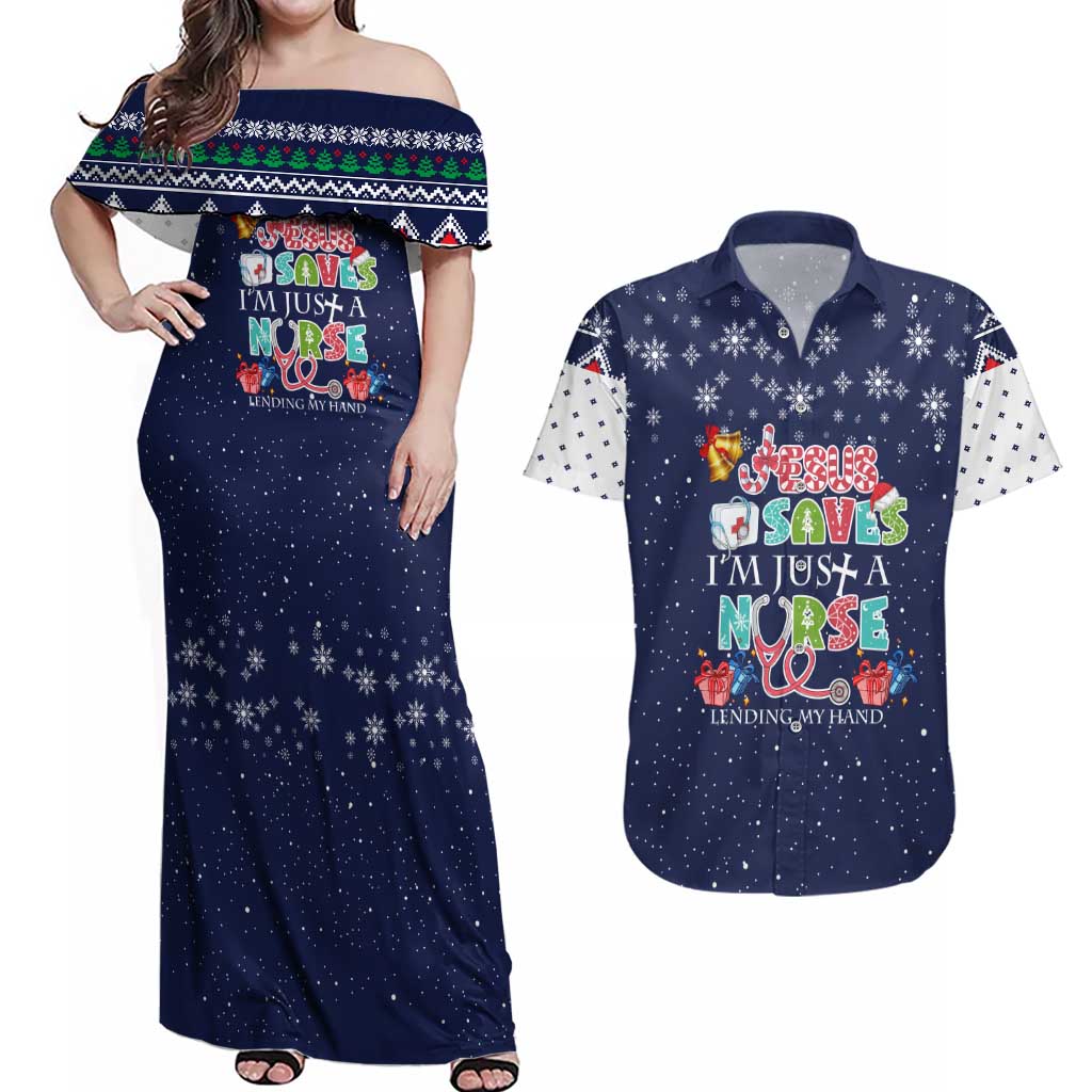 Nurse Life Jesus Christmas Couples Matching Off Shoulder Maxi Dress and Hawaiian Shirt Xmas Holiday Patterns - Wonder Print Shop