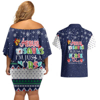 Nurse Life Jesus Christmas Couples Matching Off Shoulder Short Dress and Hawaiian Shirt Xmas Holiday Patterns - Wonder Print Shop