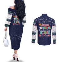 Nurse Life Jesus Christmas Couples Matching Off The Shoulder Long Sleeve Dress and Long Sleeve Button Shirt Xmas Holiday Patterns - Wonder Print Shop